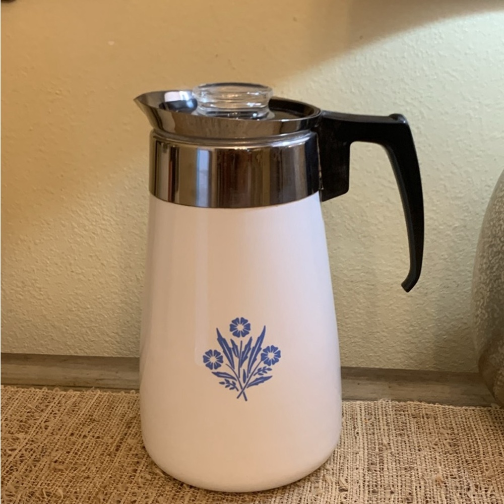 Vtg Corning Ware 9 cup Coffee Pot Percolator white